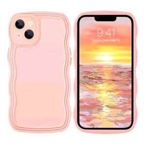 IPhone Case Wave Curly Frame Design For IPhone 15 Soft TPU Shockproof Pink